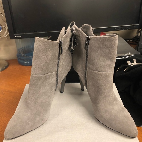Genuine Grey Suede High Heel Boots Booties - Picture 4 of 6